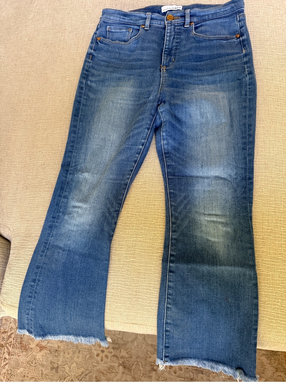 LOFT Mid-Rise Blue Flare Jeans with Raw Hem Size 8P